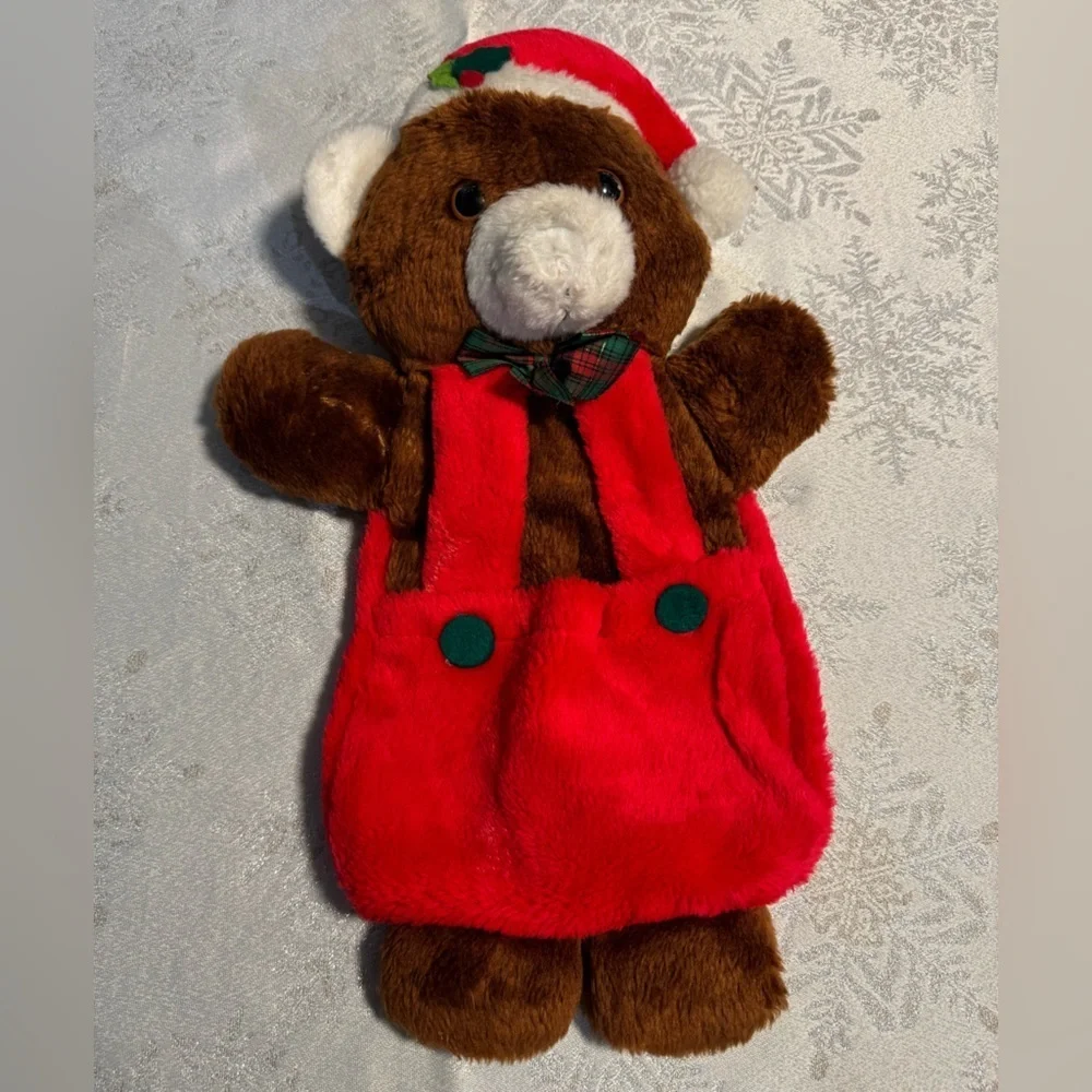 Vintage Christmas Teddy Bear Stocking Santa Hat 90s Cute Grannycore Decor 80’s